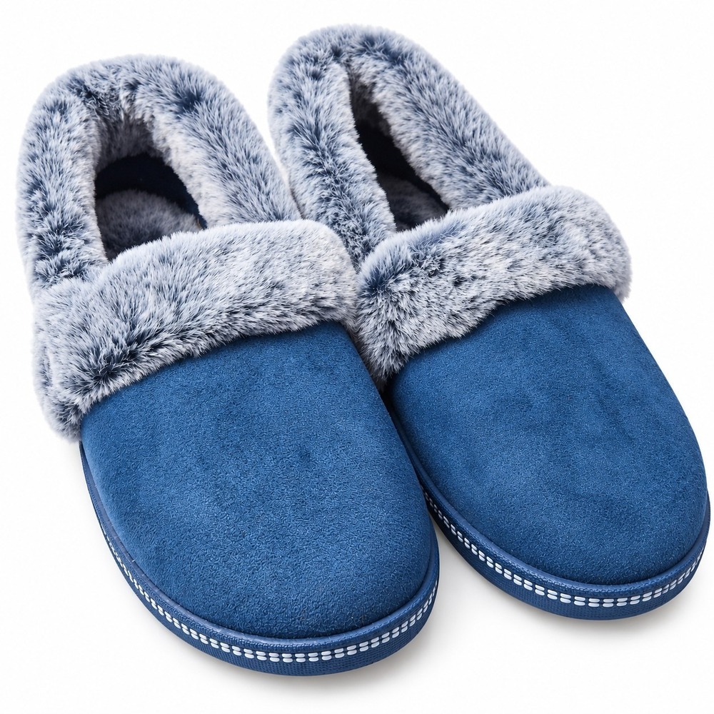 SKECHERS Cali Cozy Campfire Team Toasty Slipper Women Sz 10W Blue Faux Fur Lined